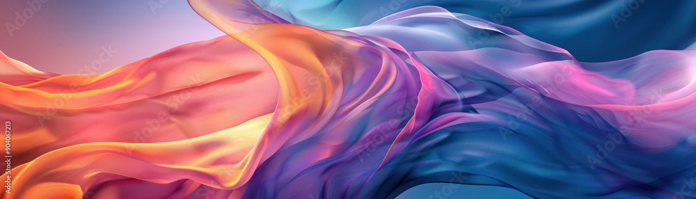 Obraz premium Social media background, Colorful abstract geometric shapes form an iridescent pattern with a clear central area for text. Surrounded by flowing lines, this visually striking