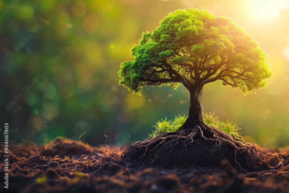 Symbol of Sustainability, Tree with Roots and Leaves, A large healthy ...