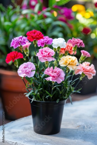 Potted carnation flowers