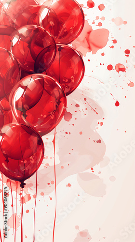 Red balloons with paint splashes on white background.