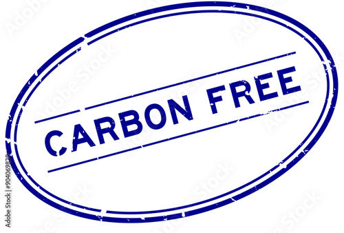 Grunge blue carbon free word oval rubber seal stamp on white background