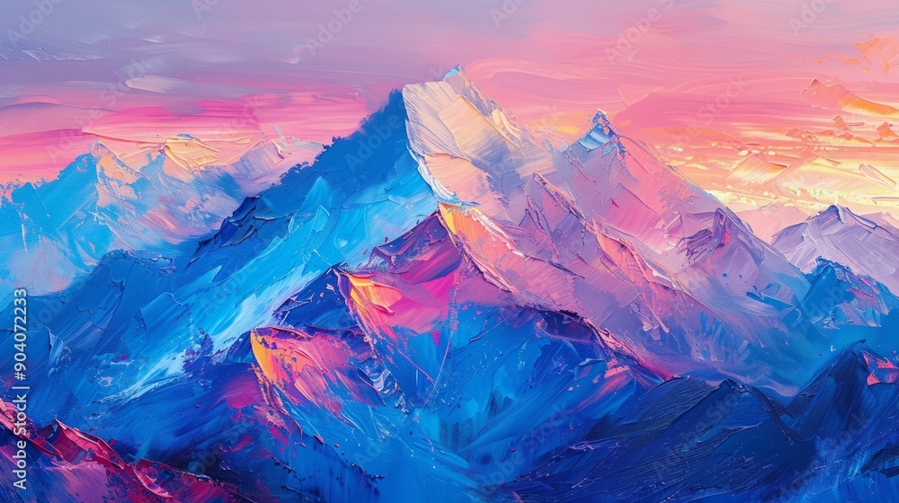 Obraz premium A breathtaking sunrise casts vibrant colors across a range of majestic mountains