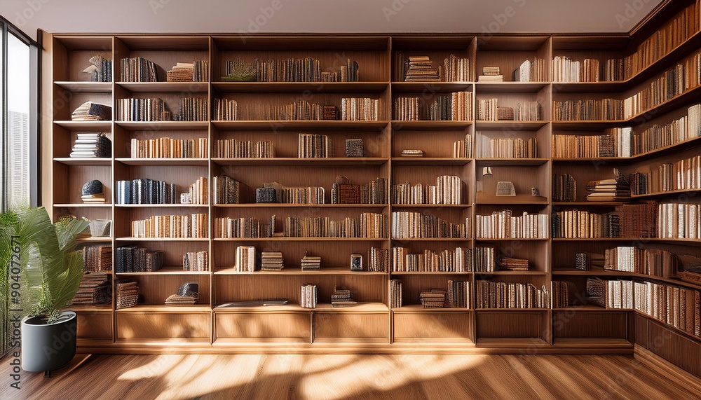 Organizing a bookshelf filled with many books. Organizing a bookshelf filled with many books.