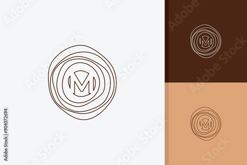letter M wood grain logo design vector template