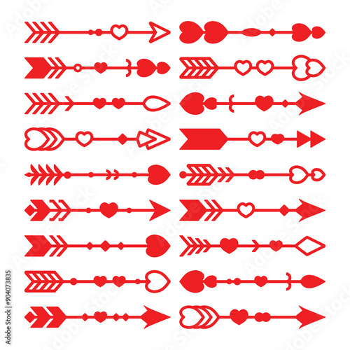 Set of arrow with heart vector