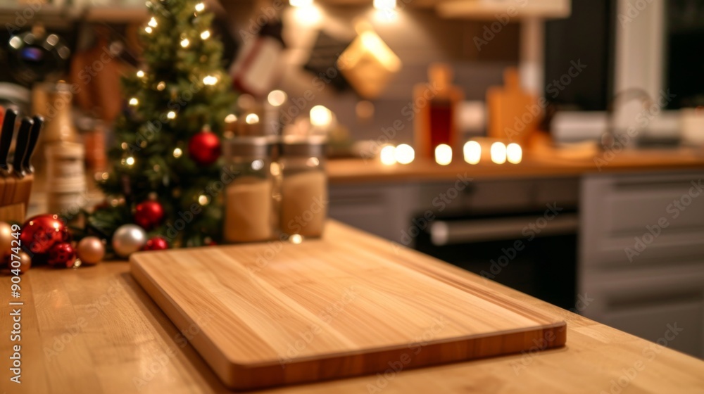A cutting board on a kitchen counter A cutting board on a kitchen counter
