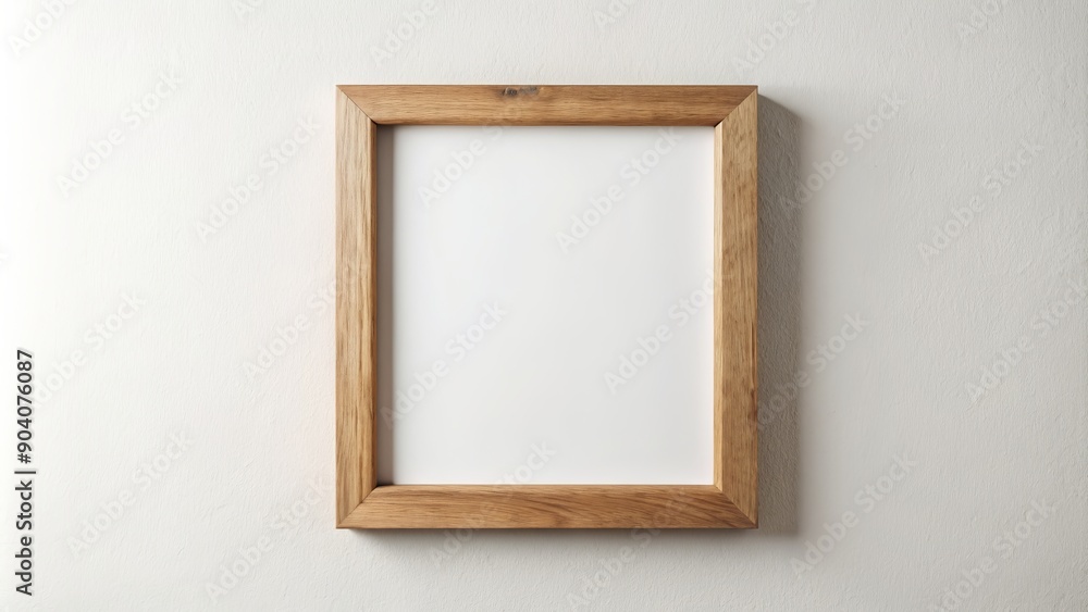 Elegant minimalist wooden frame mounted on a clean white wall, providing ample space for text or image display. Elegant minimalist wooden frame mounted on a clean white wall, providing ample space for text or image display.