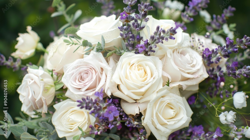 A beautiful bouquet of fragrant lavender and delicate white roses, creating a serene and calming composition. A beautiful bouquet of fragrant lavender and delicate white roses, creating a serene and calming composition.