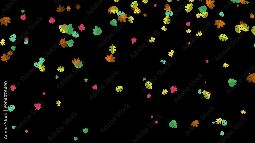 Dance of falling Leaves on autumn, Particles VFX on black screen
