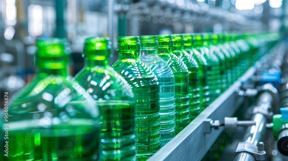 Beverage bottling line in plastic bottles in a factory Beverage bottling line in plastic bottles in a factory