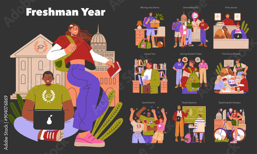 Freshman Year. Flat Vector Illustration