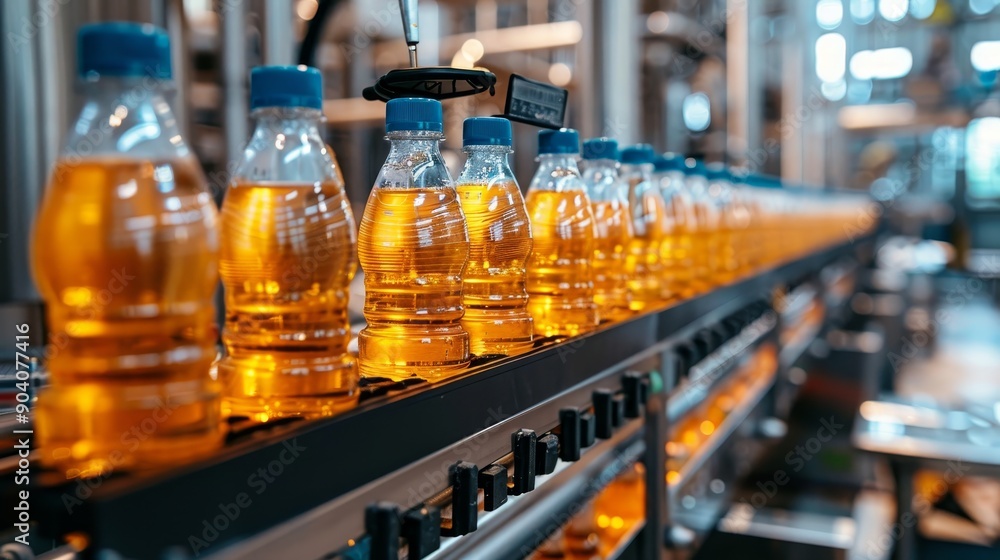 Beverage bottling line in plastic bottles in a factory Beverage bottling line in plastic bottles in a factory