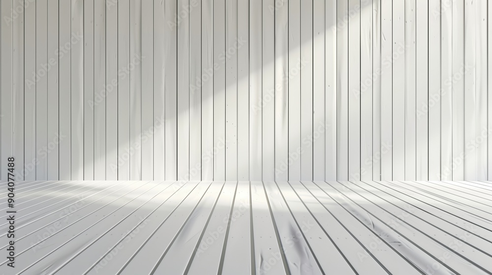 Minimalistic White Painted Wooden Plank Interior Background with Sunlight Shadows Minimalistic White Painted Wooden Plank Interior Background with Sunlight Shadows