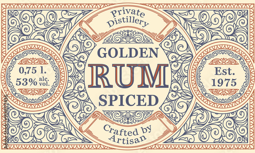 Golden Rum - ornate vintage decorative label