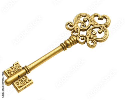 A gold key with a flower design on it