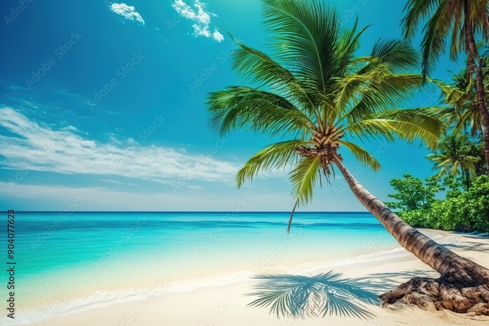 Tropical paradise beach with palm trees and turquoise water. Tropical paradise beach with palm trees and turquoise water.