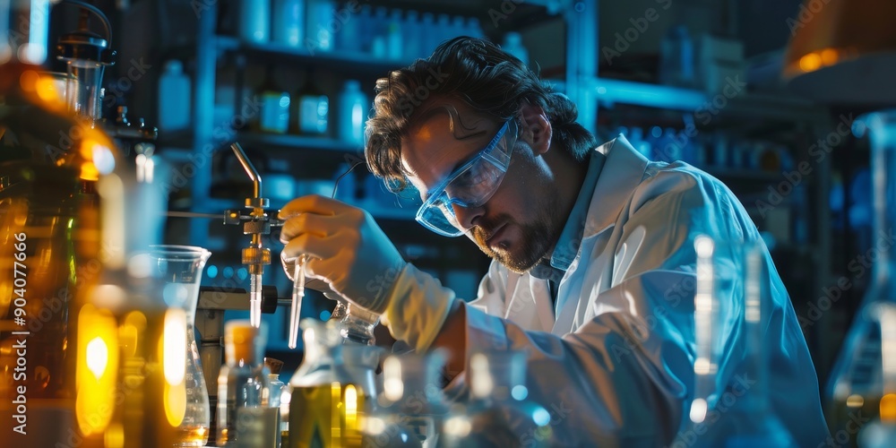 A scientist in a lab, experimenting with renewable energy sources, pushing the boundaries of technology A scientist in a lab, experimenting with renewable energy sources, pushing the boundaries of technology