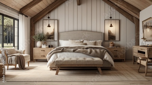 french country interior design of modern bedroom 