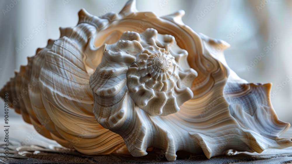 A beautiful shell with an intricate, geometric pattern and smooth surface, captured in a close-up that highlights its unique shape. A beautiful shell with an intricate, geometric pattern and smooth surface, captured in a close-up that highlights its unique shape.