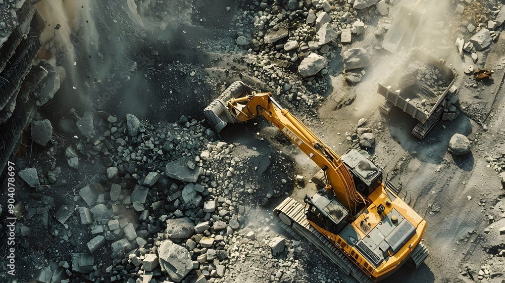 Heavy machines working in construction site and industrial technology concept. Heavy machines working in construction site and industrial technology concept.