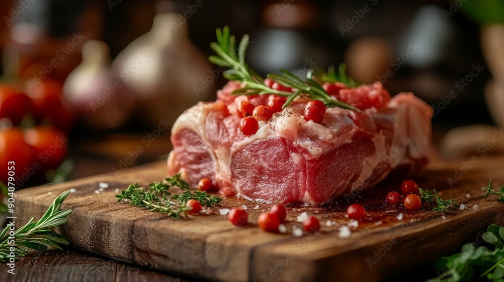 Fresh pork neck on wooden cutting board Fresh pork neck on wooden cutting board