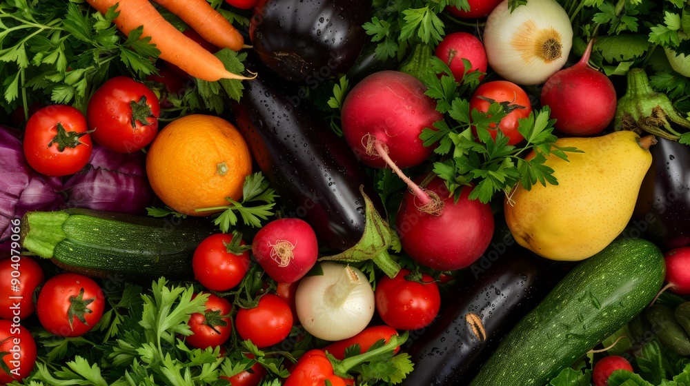 Top view, various fruits and vegetables. Top view, various fruits and vegetables.