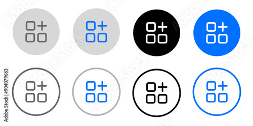 Category icon. menu other web sign. Add Option square symbol. Application interface pictogram. Grey, blue and black button.