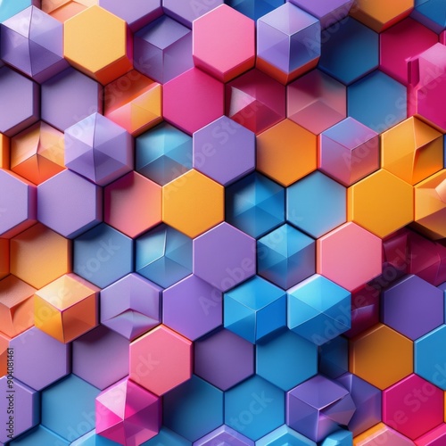 Vibrant hexagonal patterns in vivid colors create a dynamic and eye-catching abstract background for various digital uses.