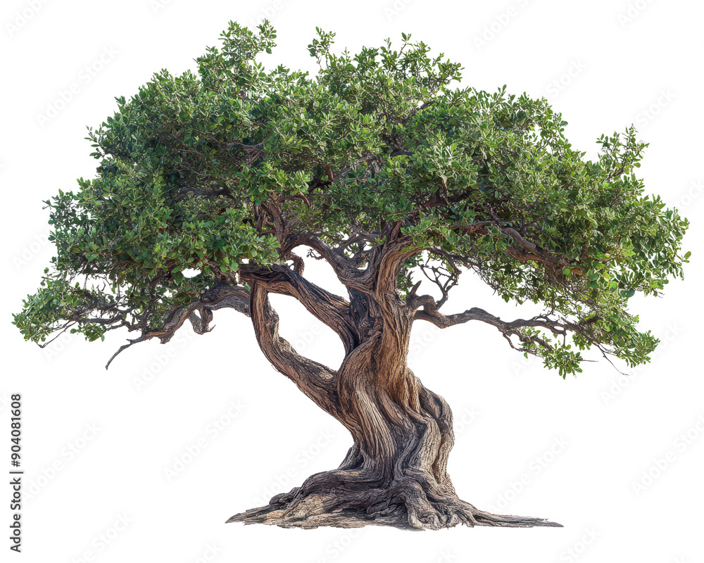 A large tree with a trunk that is twisted and gnarled A large tree with a trunk that is twisted and gnarled
