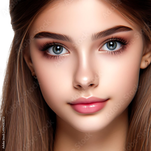 A beautiful girl with beautiful eyes, nose, lips and hair isolated with Transparent background 4