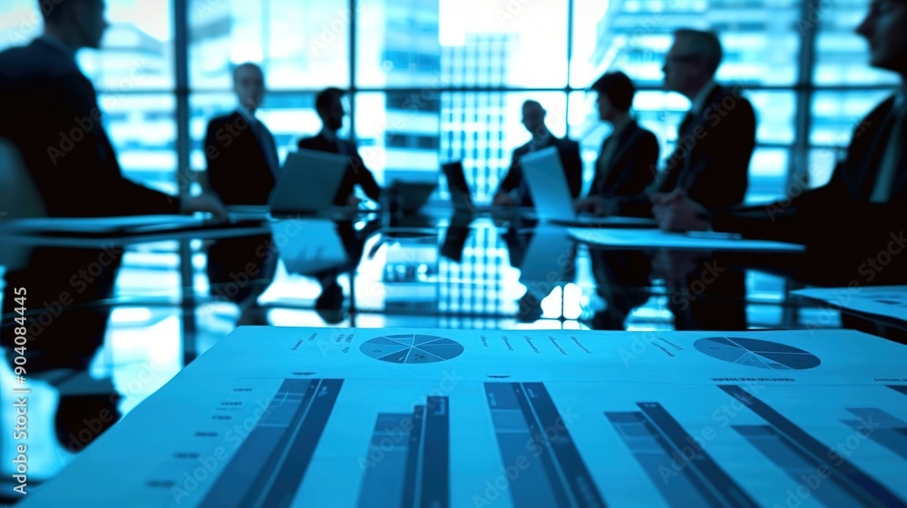 Blue Abstract Background of Business People in a Meeting with Charts Blue Abstract Background of Business People in a Meeting with Charts