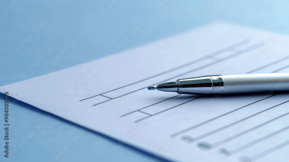 Close-up of prescription pad and pen placed on blue surface in professional medical setting Close-up of prescription pad and pen placed on blue surface in professional medical setting