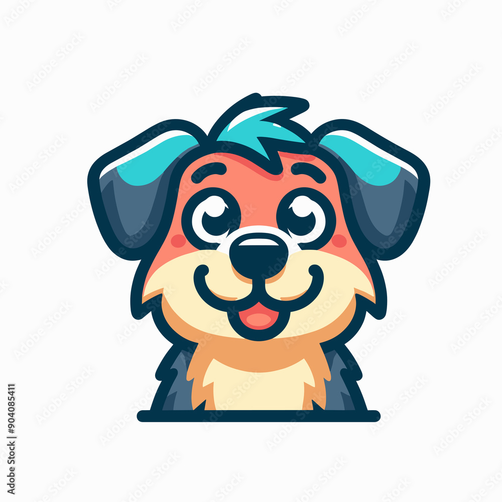 Smiling cartoon dog with blue fur and big eyes, against a white background Smiling cartoon dog with blue fur and big eyes, against a white background