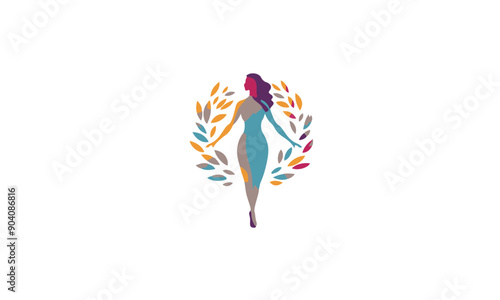  Silhouette Woman Wellness, Success, Empowered and Health logo design on white background