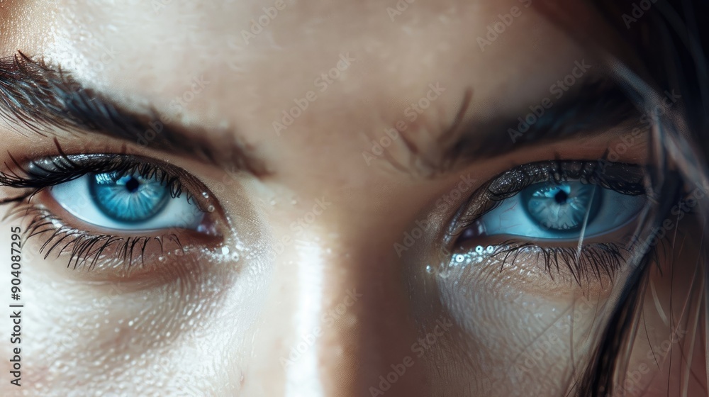 Naklejka premium A close-up of a pair of expressive eyes with unique contact lenses, showcasing a stylish and bold look.