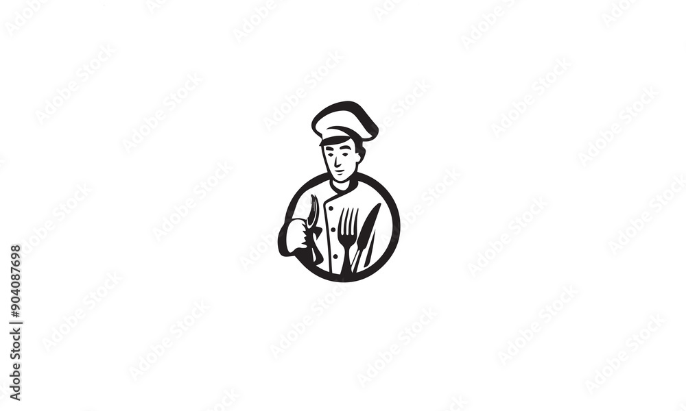 food spoon fork knife logo design black simple line art on white background food spoon fork knife logo design black simple line art on white background