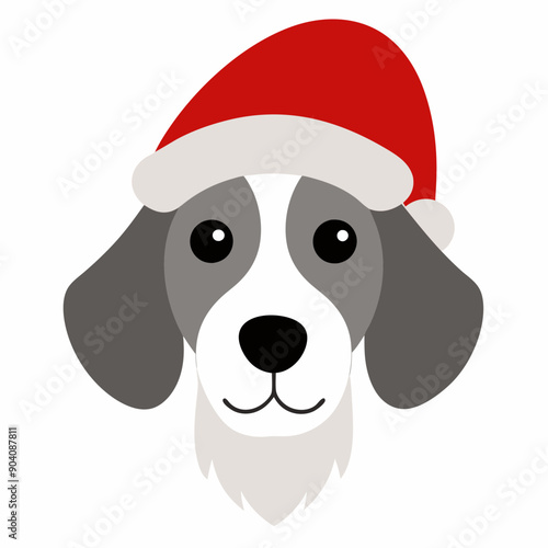 dog head in christmas santa hat isolated on clean vector illustration