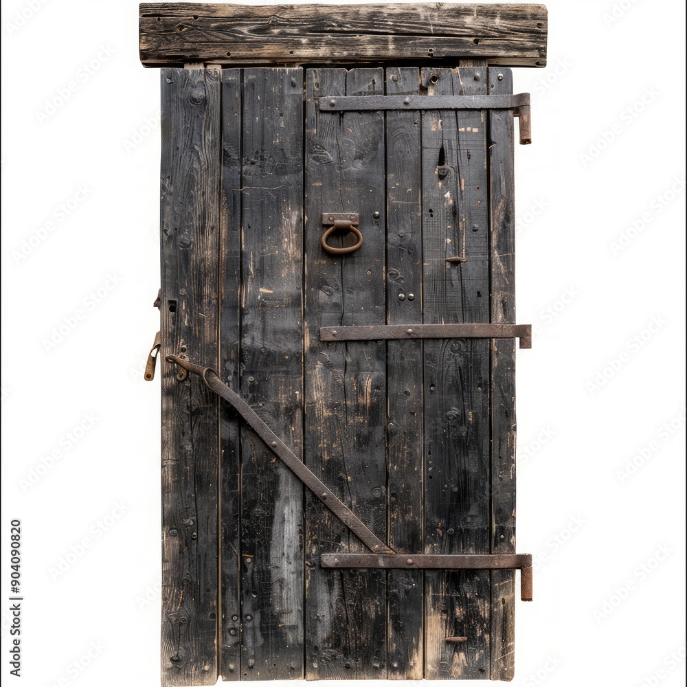 Medium shot of old Door, isolated on a white background, bright and vivid tonality Medium shot of old Door, isolated on a white background, bright and vivid tonality