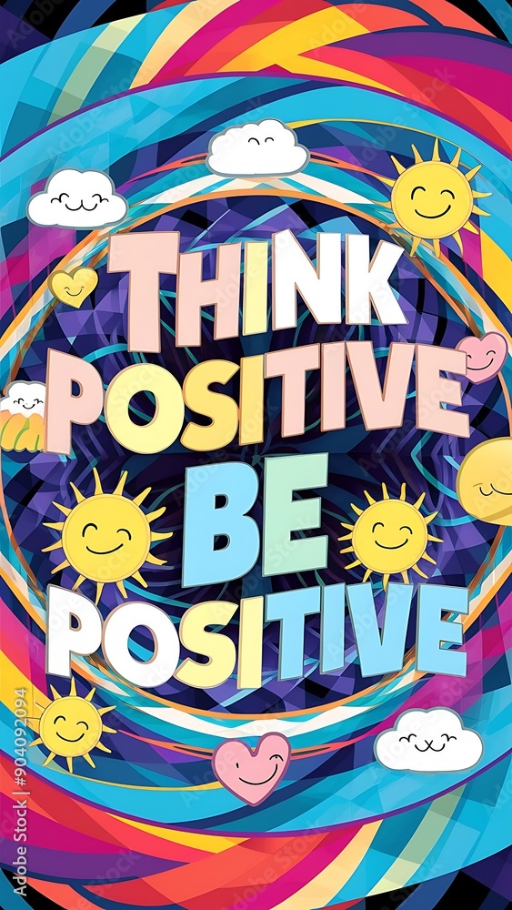 Fototapeta premium Think Positive Be Positive colorful background and text (T-shirt Design Motivational Quote, Illustration ,Typography)