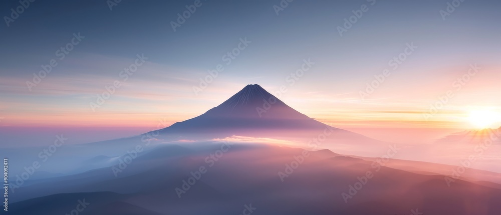 Fototapeta premium A breathtaking mountain landscape at sunrise, showcasing vibrant hues and misty valleys, perfect for nature and travel themes.