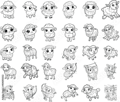 Adorable Sheep Coloring Page Bundle for Kids' Creative Fun