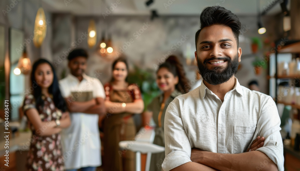 Obraz premium young indian people group standing together at salon