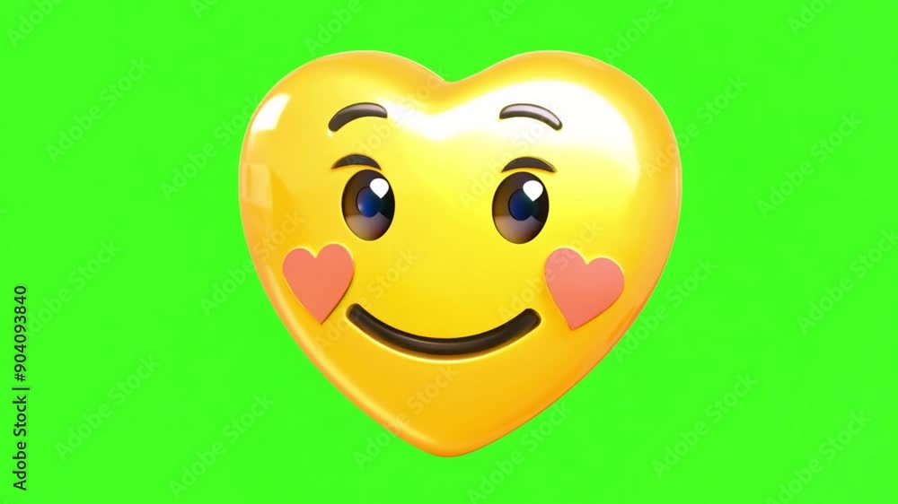 Emoji heart eyes 3D green screen background. Smiling face with hearts. Emoticon and smiley face animation Emoji heart eyes 3D green screen background. Smiling face with hearts. Emoticon and smiley face animation