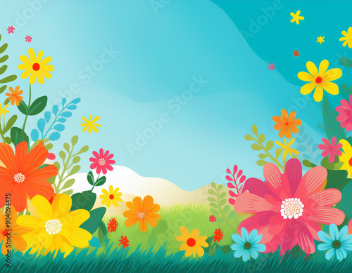 Bright Summer Floral Art Illustration Flowers Background with Copy Space for Advertising Text