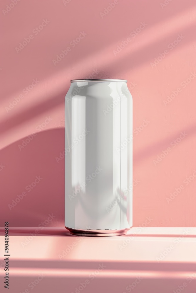 Blank white aluminum soda can mockup on abstract background with space for text placement Blank white aluminum soda can mockup on abstract background with space for text placement