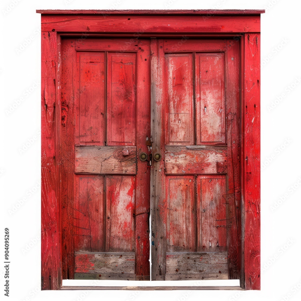 Medium shot of old Door, isolated on a white background, bright and vivid tonality Medium shot of old Door, isolated on a white background, bright and vivid tonality