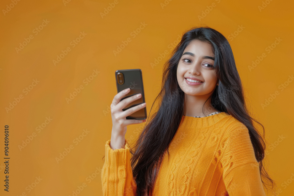 young indian female taking selfie with smartphone young indian female taking selfie with smartphone