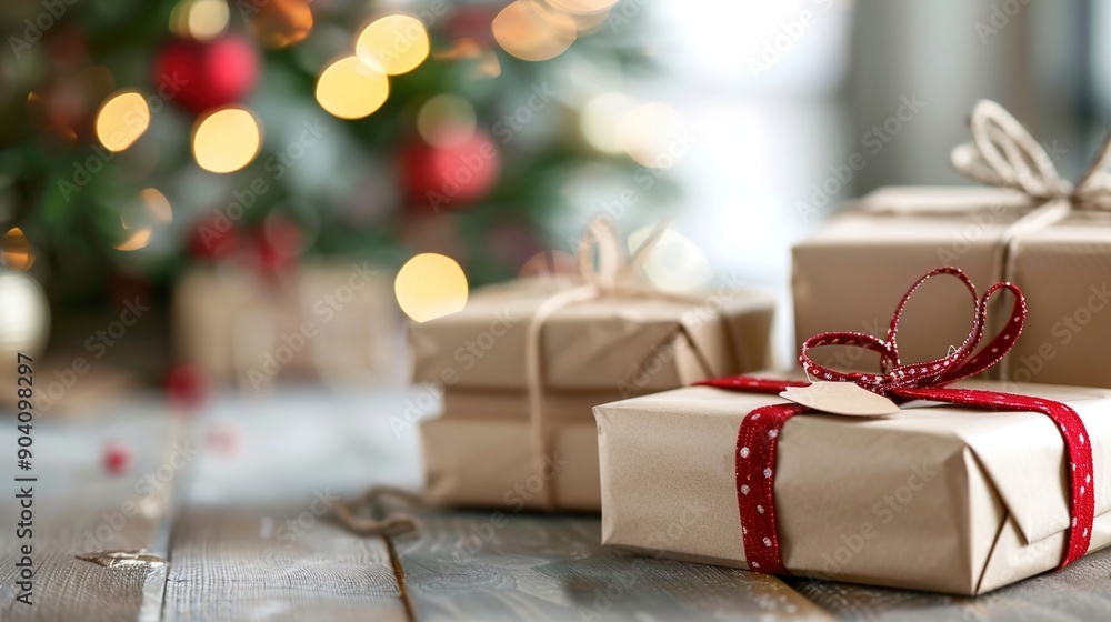Festive Holiday Giving: Exquisitely Wrapped Gifts with Ribbons and Tags under a Decorated Christmas Tree Festive Holiday Giving: Exquisitely Wrapped Gifts with Ribbons and Tags under a Decorated Christmas Tree