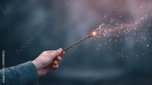 A magic wand with a sparkling star at the tip, casting enchanting light against a dark background.