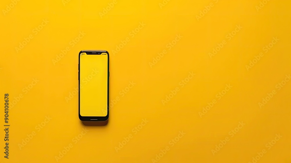 Yellow background with a bright and modern smartphone, showcasing technology and connectivity. Yellow background with a bright and modern smartphone, showcasing technology and connectivity.